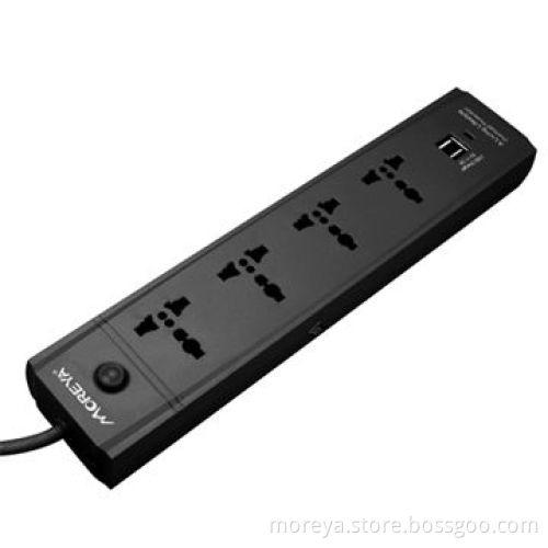 Universal standard power strip with 4 socket outlets + 2 USB plugs, ABS casing, overload protection